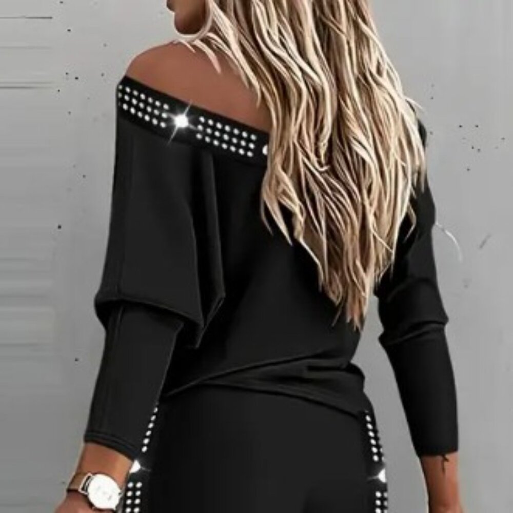 NEW YEAR Off-Shoulder Rhinestone top tunic - Picture 5 of 5